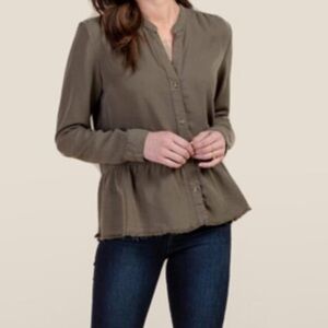 Army Green Peplum Button Down